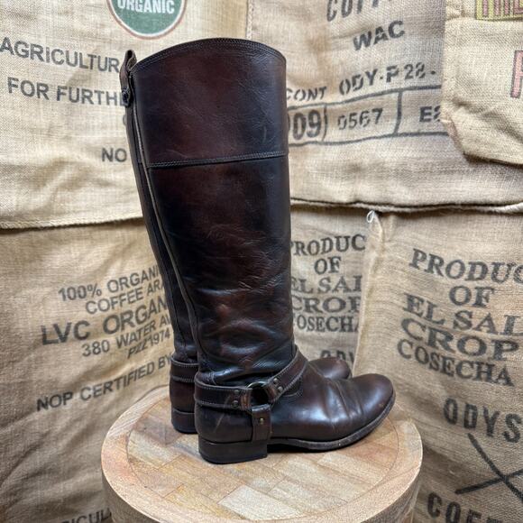 Frye 'Melissa' Harness Boot Tall Dark Brown Calf Size 9 B Genuine Leather - Picture 5 of 9